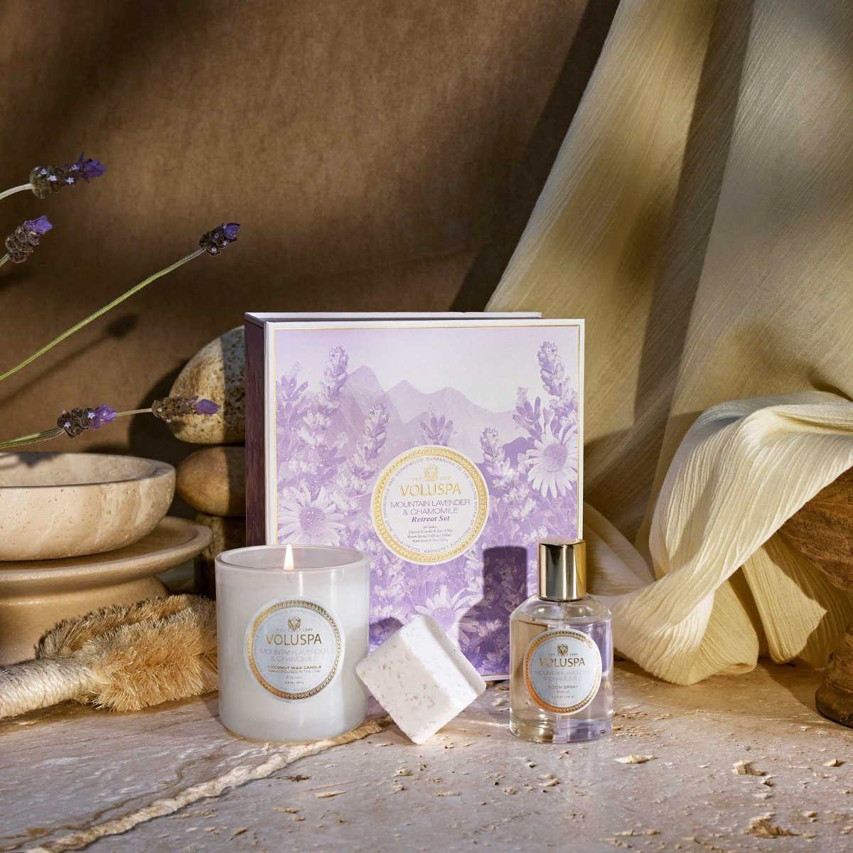 Voluspa Mountain Lavender & Chamomile Retreat Set