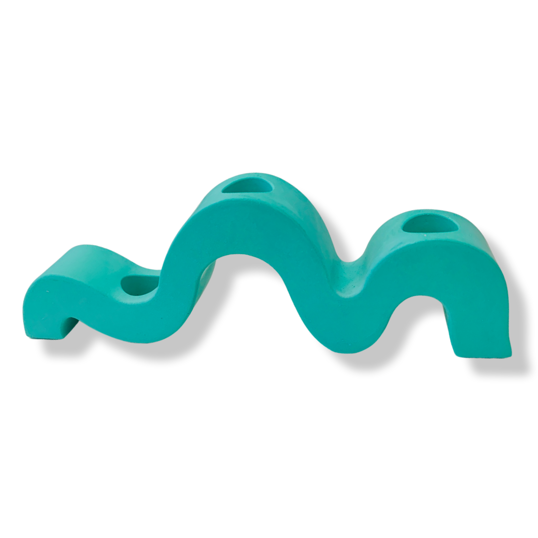 Teal Squiggle Candle Holder