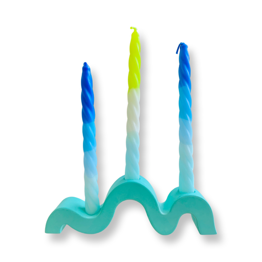 Teal Squiggle Candle Holder